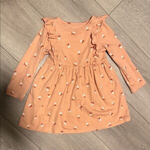Charming Coral Kids Dress with Floral Design 2T
